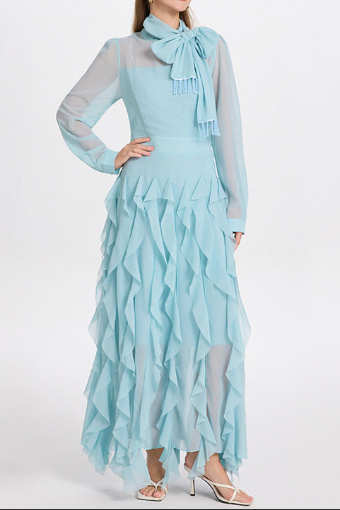 Bonnie Blue Bow Neck Tiered Ruffle Maxi Dress Flowering Girl