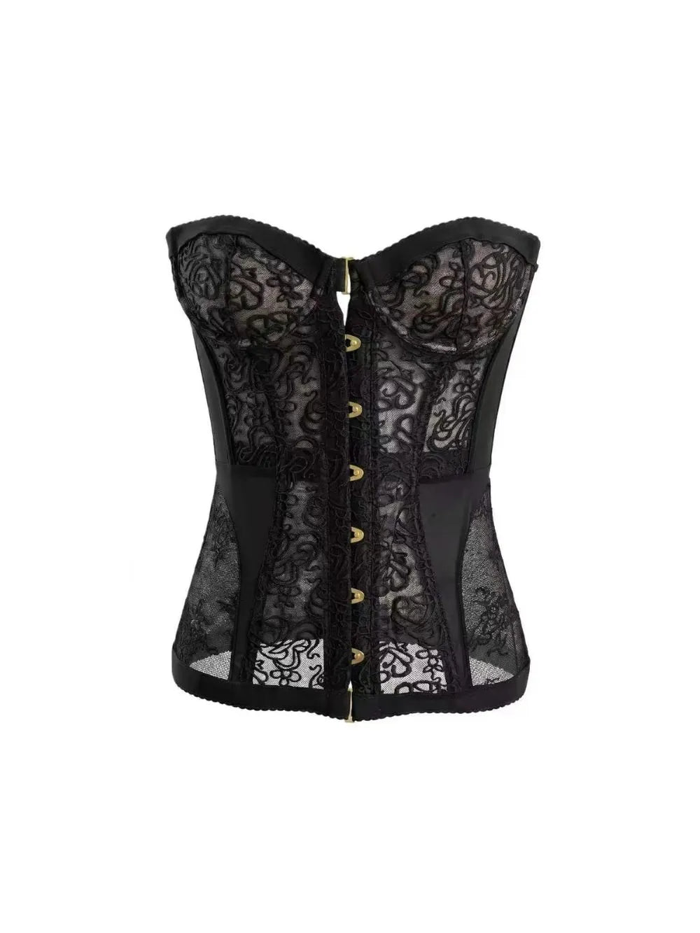 Black Floral Lace Strapless Sweetheart Corset Top Flowering Girl