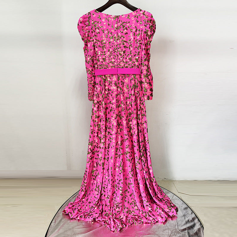 Pink Embroidered Sequin Long Dress Flowering Girl