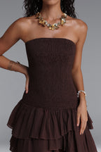 Strapless Smocked Tiered High Low Midi Dress Flowering Girl