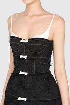 Santos Bow Jacquard Beaded Mini Dress - Black Flowering Girl