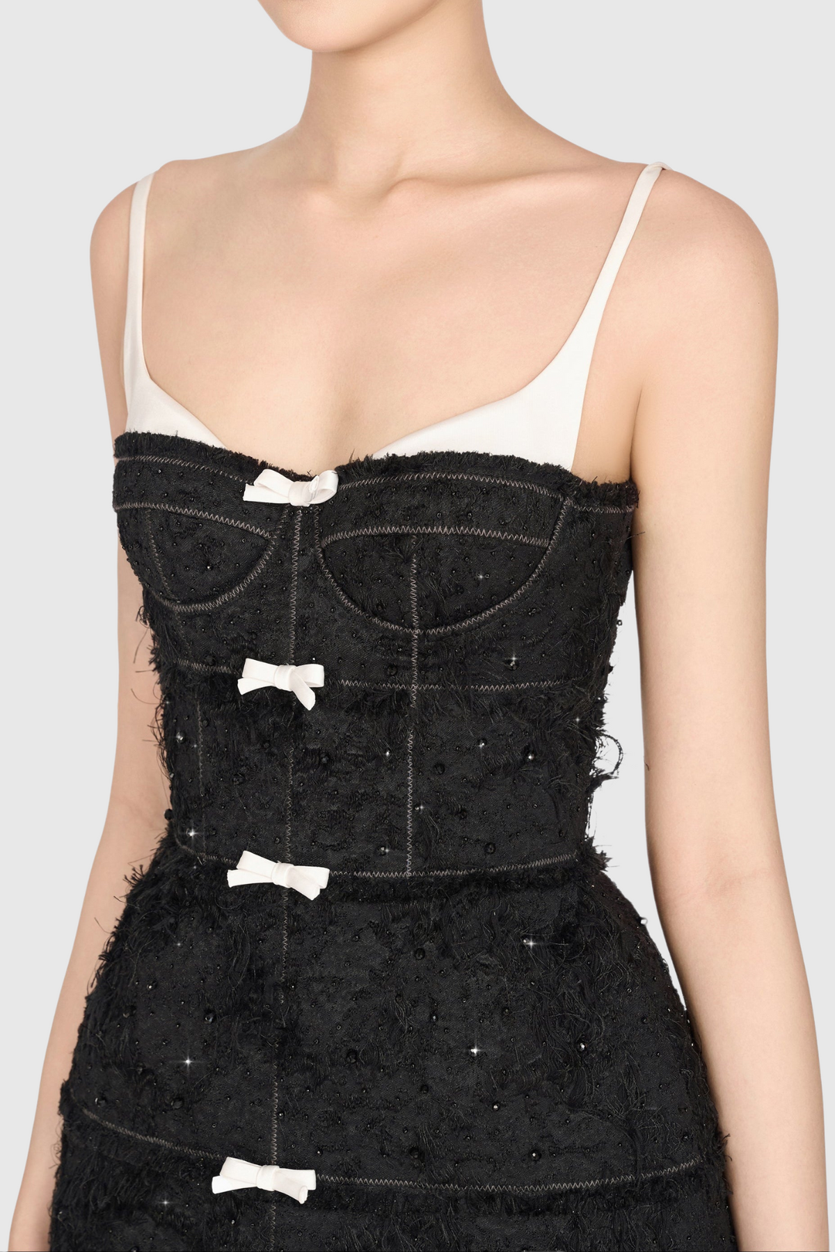 Santos Bow Jacquard Beaded Mini Dress - Black Flowering Girl