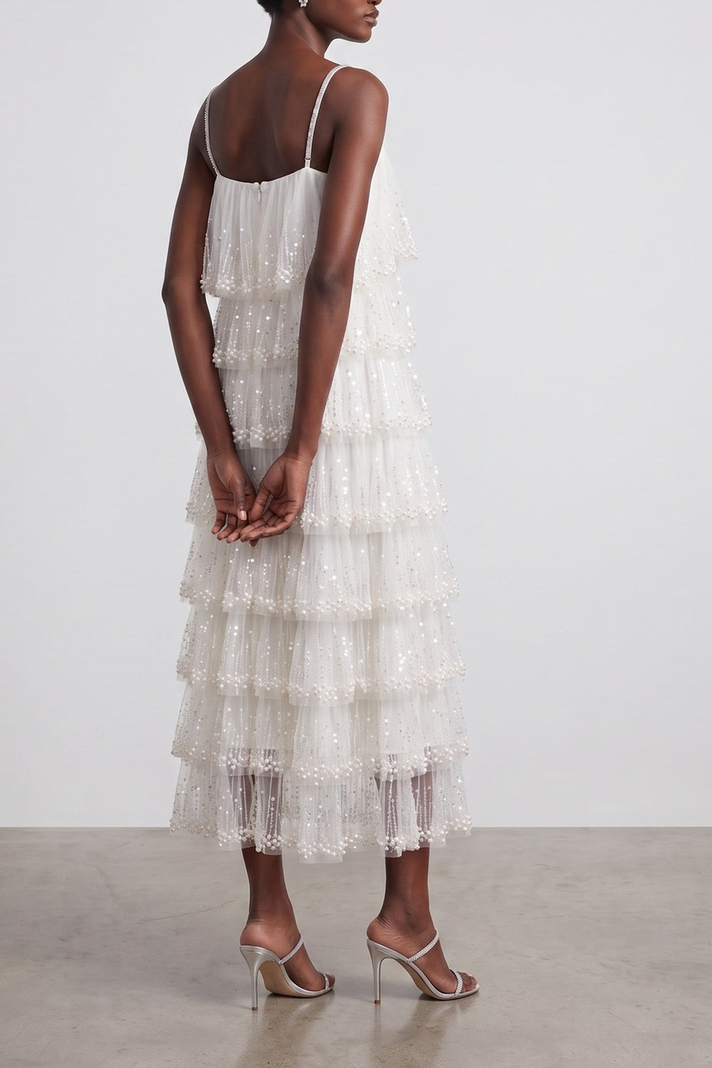 Sparkle Tulle Tiered Spaghetti Strap Midi Dress Flowering Girl