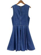 Risunim Flared Mini Denim Dress Flowering Girl