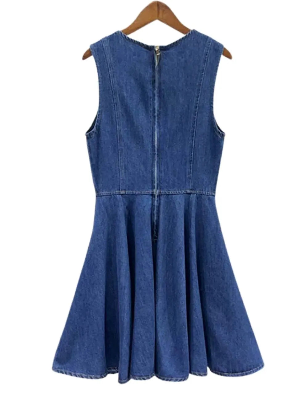 Risunim Flared Mini Denim Dress Flowering Girl