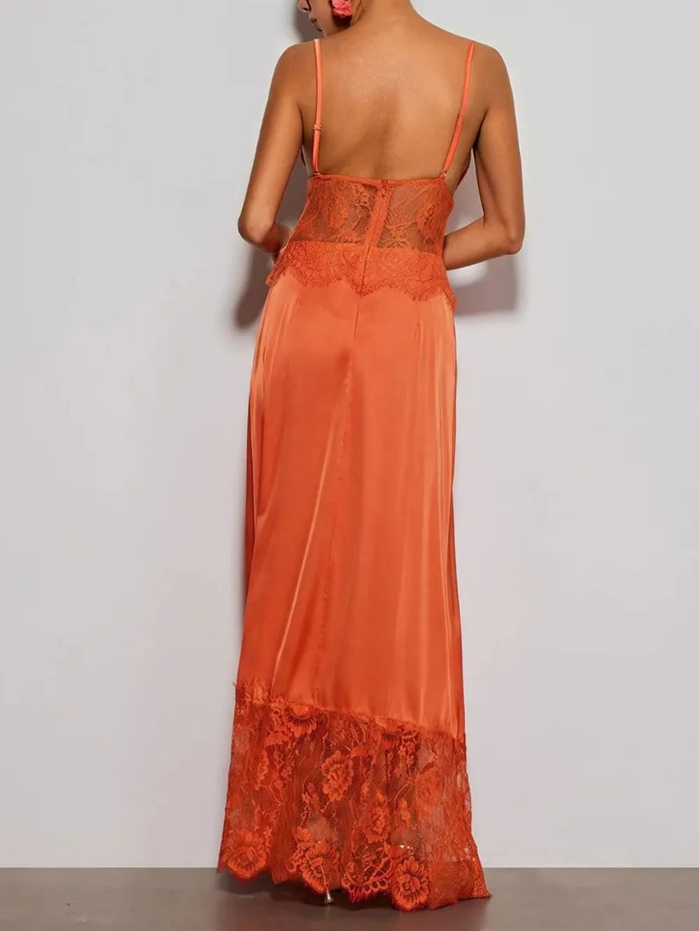 Erastes Spaghetti Lace Maxi Dress In Orange Flowering Girl