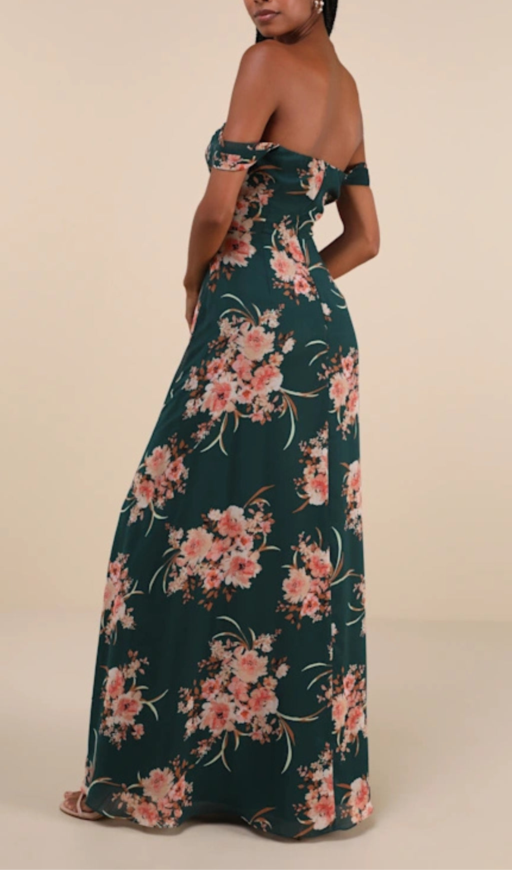 Emerald Green Floral Off-The-Shoulder Maxi Dress Flowering Girl