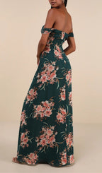 Emerald Green Floral Off-The-Shoulder Maxi Dress Flowering Girl