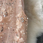 Blush Pink Tulle Mesh A-Line Shift Dress with Floral Embellishment Flowering Girl