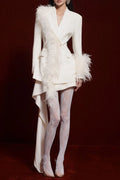 Amelia Feather Blazer In White Flowering Girl