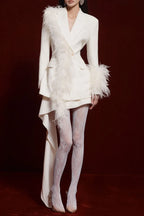 Amelia Feather Blazer In White Flowering Girl