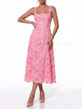 Triven Square Collar Flower Midi Dress Flowering Girl