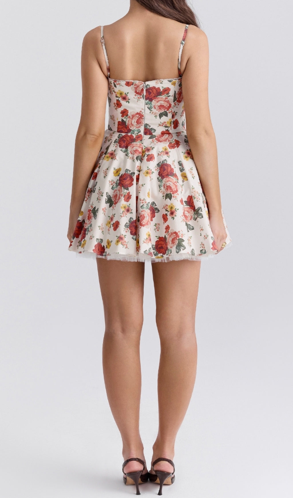 Aqua Rose Print Tulle Mini Dress Flowering Girl