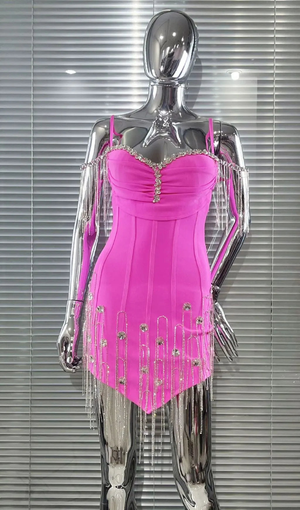 Jersey Diamante Tassel Bandage Mini Dress Flowering Girl