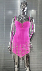 Jersey Diamante Tassel Bandage Mini Dress Flowering Girl