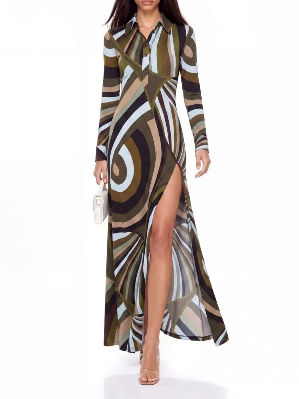 Hylora Split Geo Printed Maxi Dress Flowering Girl