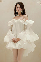 Bernice Ruffle Layer Crinkle Chiffon Mini Dress In White Flowering Girl
