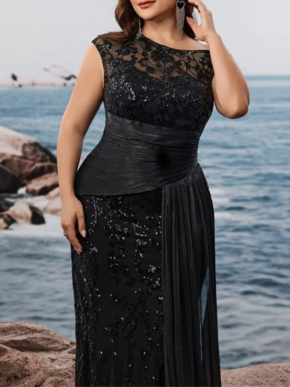 Mare Black Sequin Plus Size Maxi Dress Flowering Girl