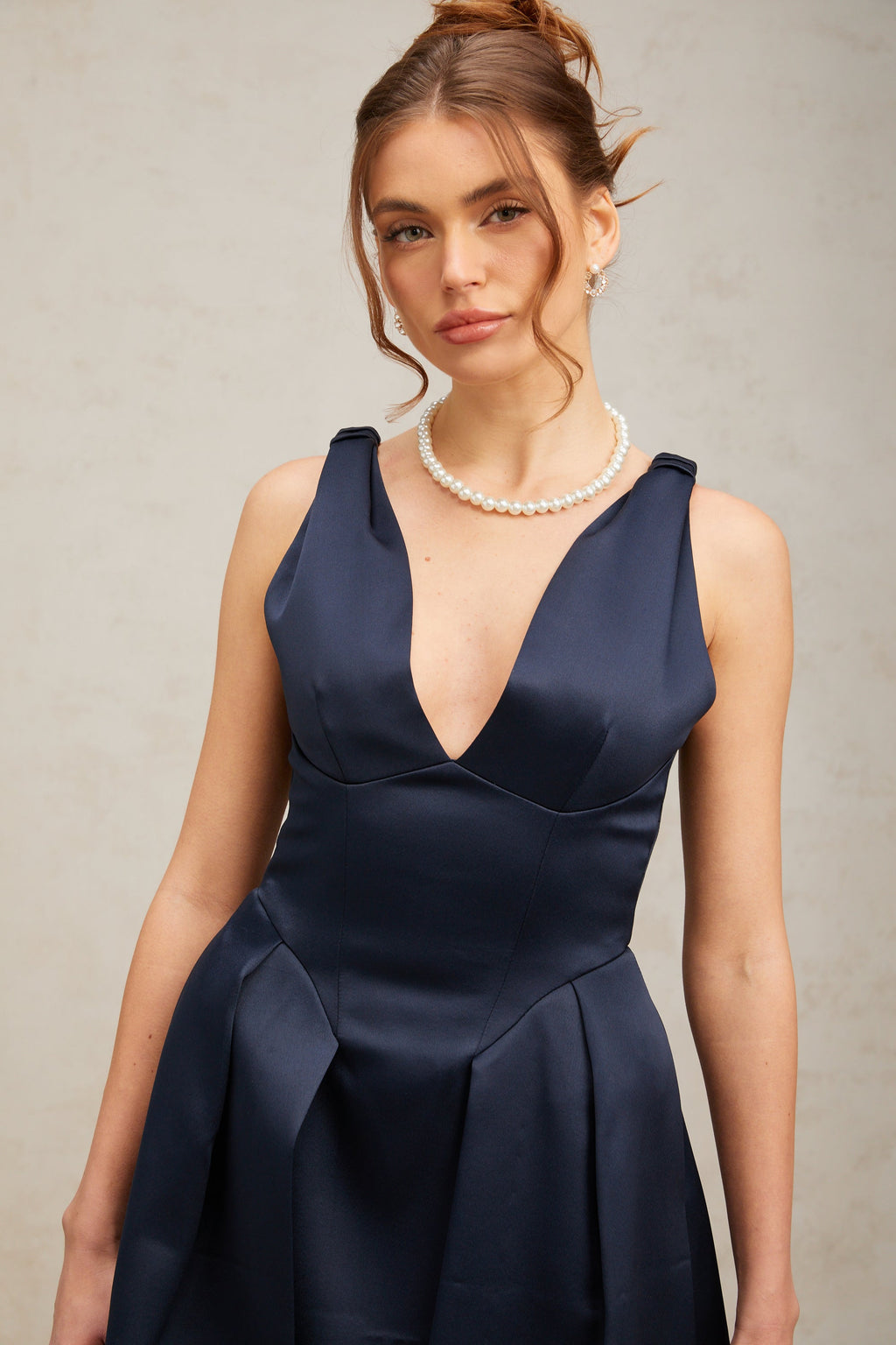 Chantale blue twist-detail satin midi dress Flowering Girl