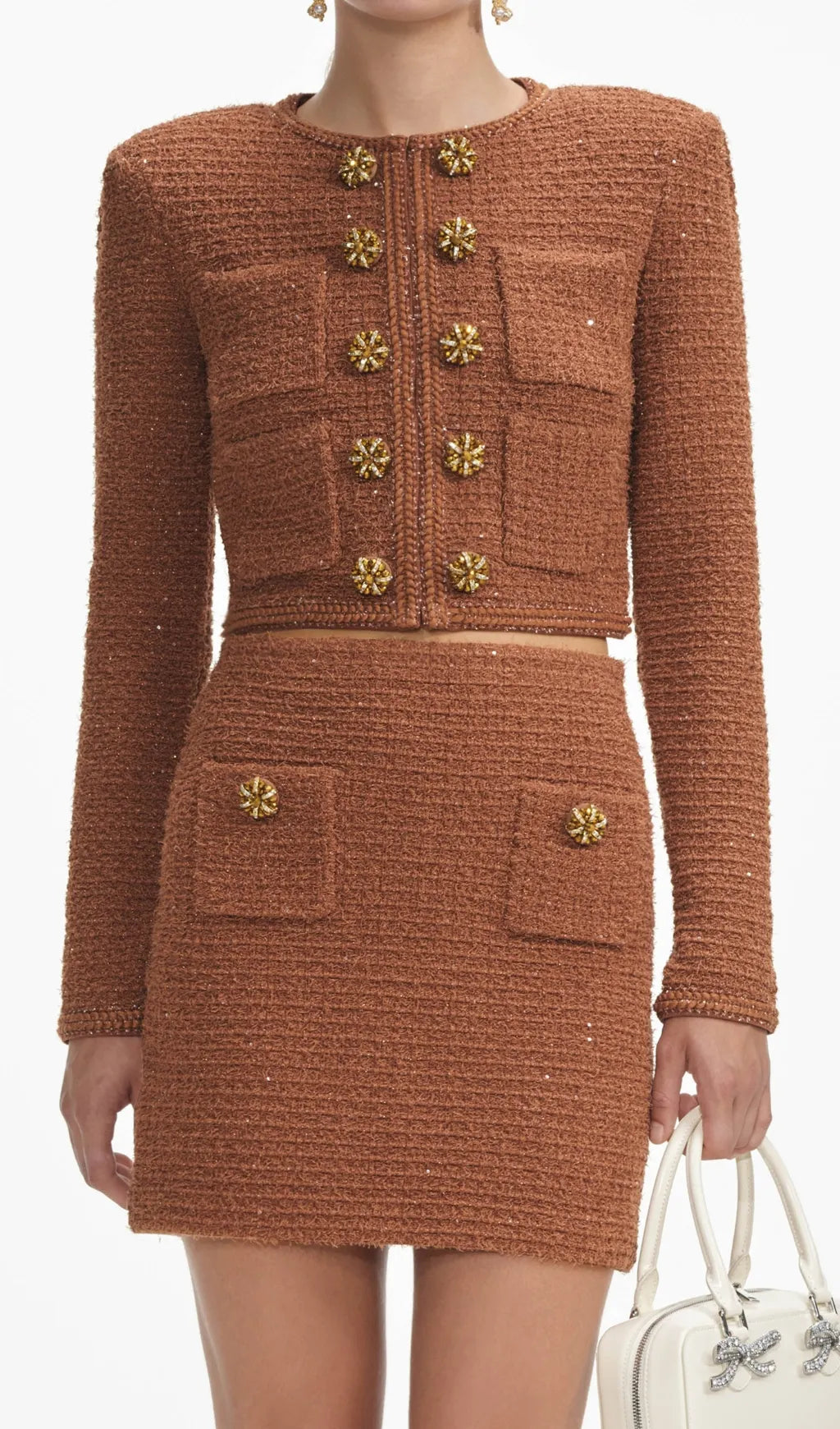 Brown Textured Knit Mini Skirt Flowering Girl