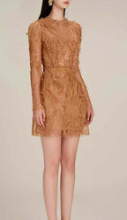 Floral And Ramage Embroidery Midi Dress In Brown Flowering Girl