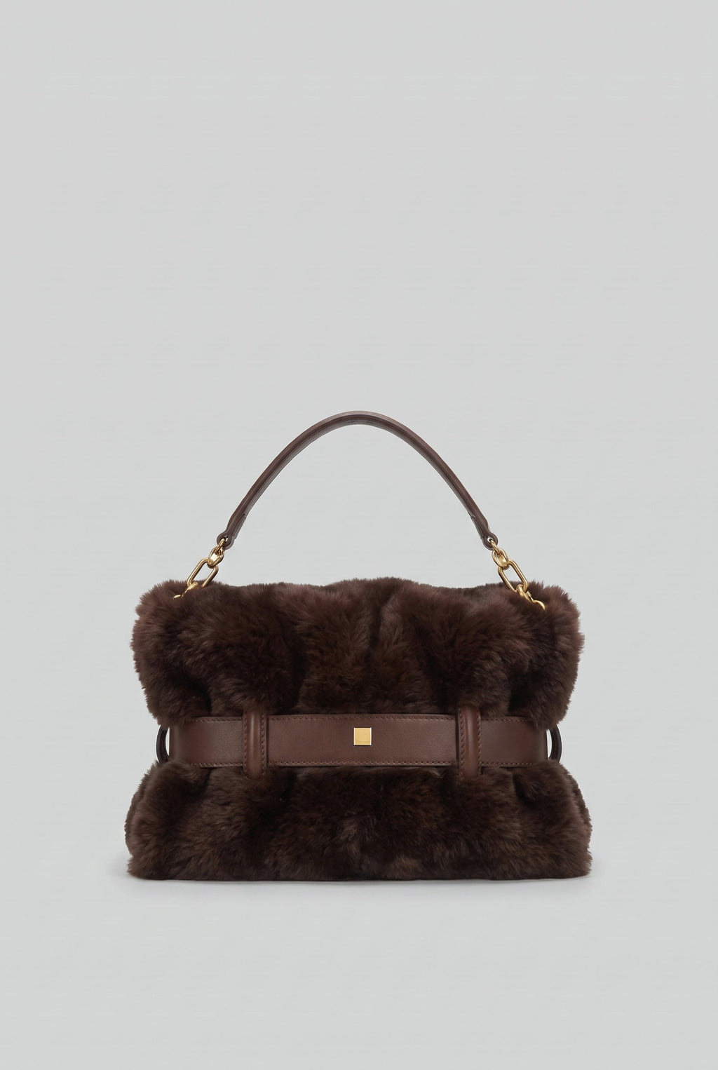 Faux Fur Handbag with Belt Buckle Detail – Brown Flowering Girl