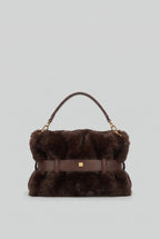 Faux Fur Handbag with Belt Buckle Detail – Brown Flowering Girl
