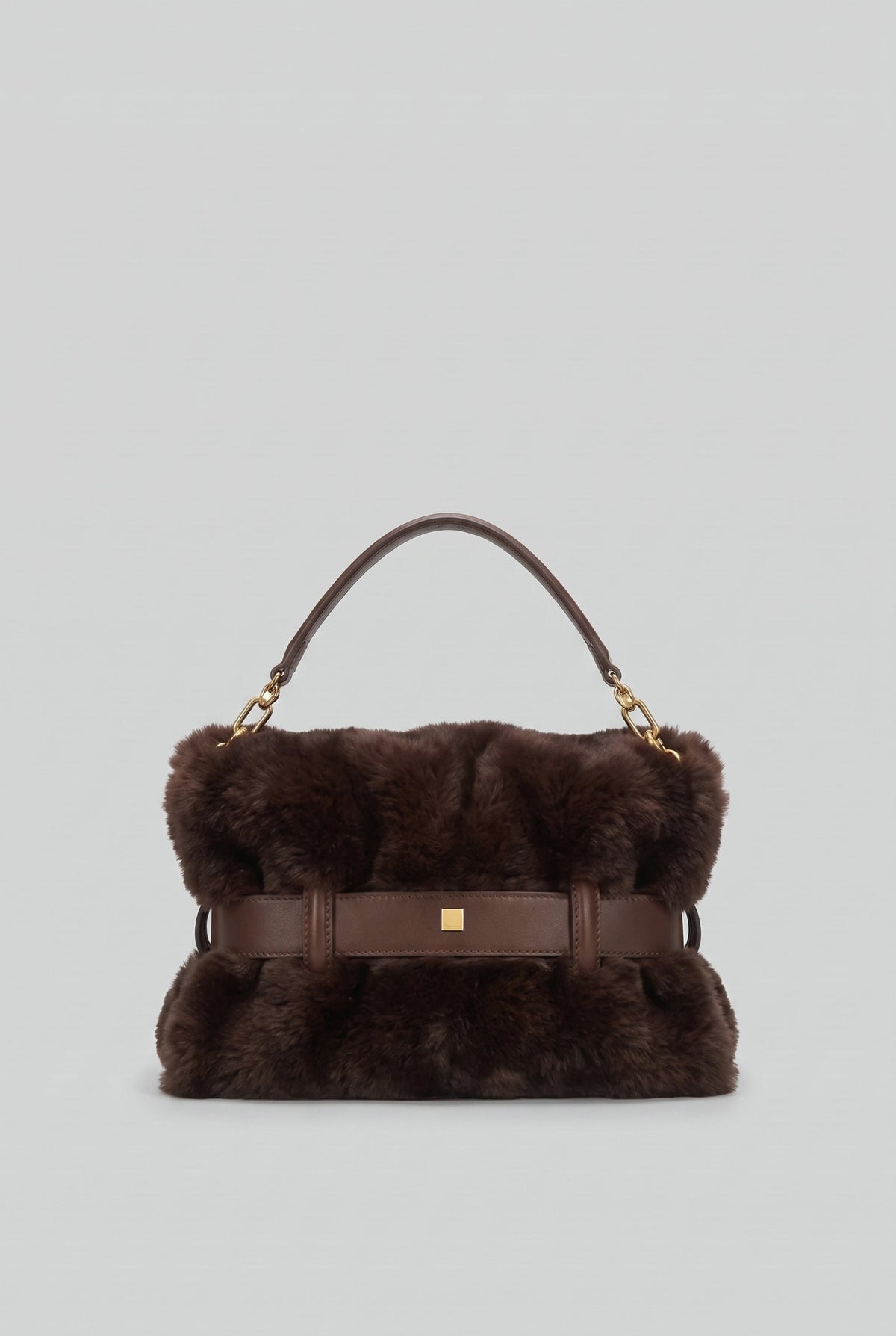 Faux Fur Handbag with Belt Buckle Detail – Brown Flowering Girl