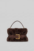 Faux Fur Handbag with Belt Buckle Detail – Brown Flowering Girl