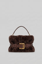 Faux Fur Handbag with Belt Buckle Detail – Brown Flowering Girl