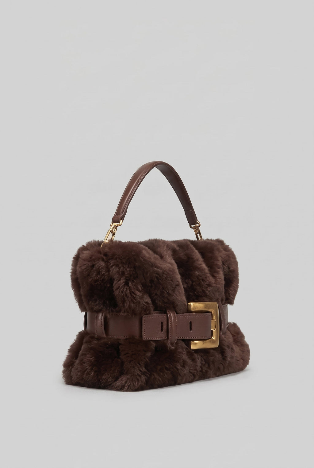 Faux Fur Handbag with Belt Buckle Detail – Brown Flowering Girl