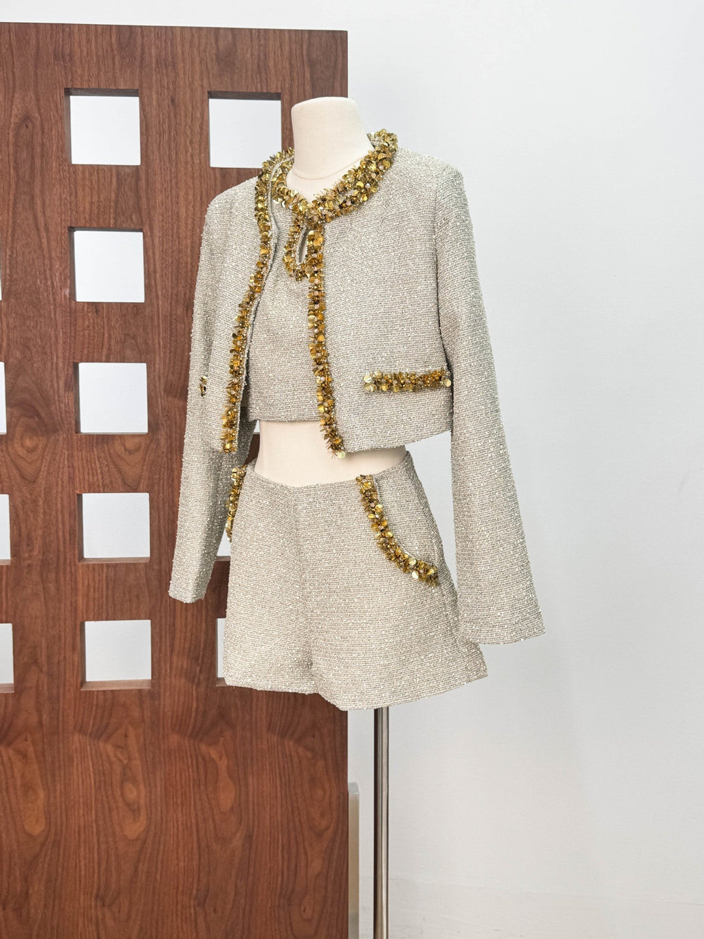 Evangeline Sequin Jacket In Apricot Flowering Girl