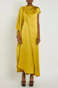 Yellow Draped Silk Maxi Dress Flowering Girl