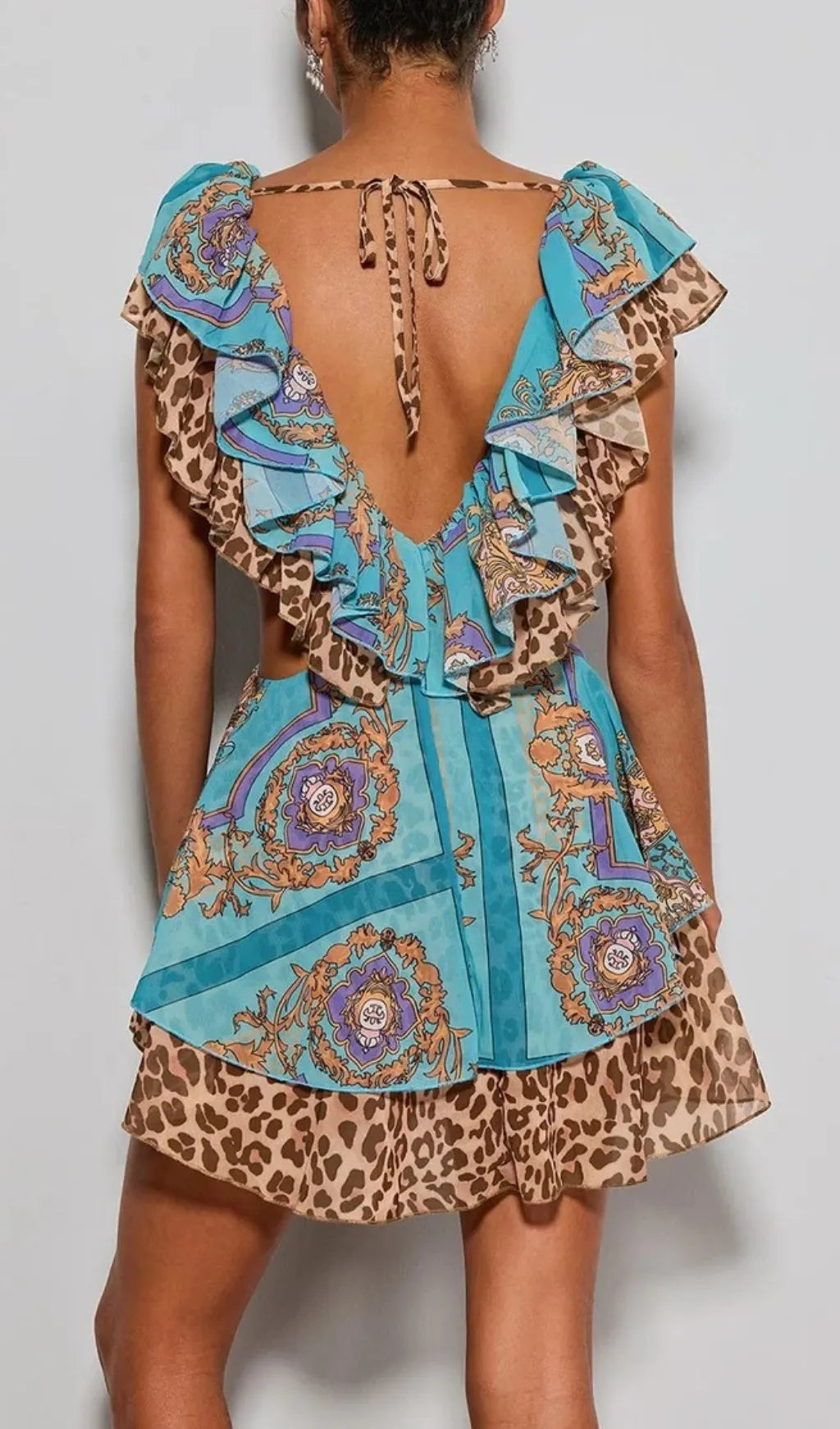 Eshana V Neck Cutout Printed Mini Dress Flowering Girl