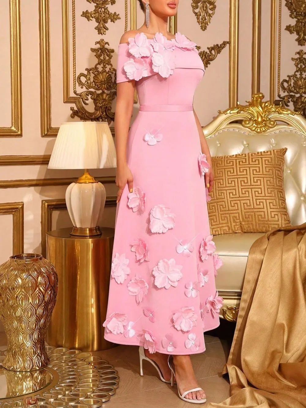 Jaelyn Pink Flower Maxi Dress Flowering Girl