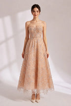 Nude Beaded Strapless Maxi Dress Flowering Girl