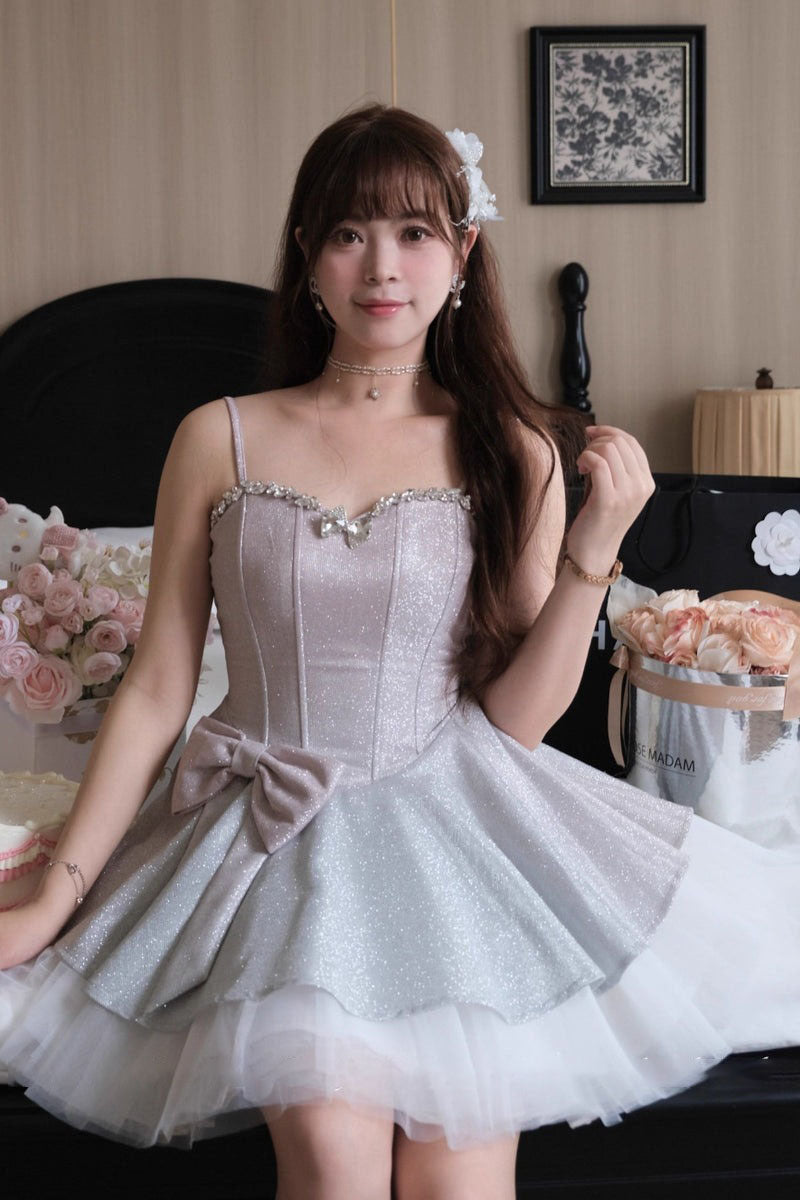 Sally French-Style Sequined Gradient Slip Mini Dress - Pink Flowering Girl