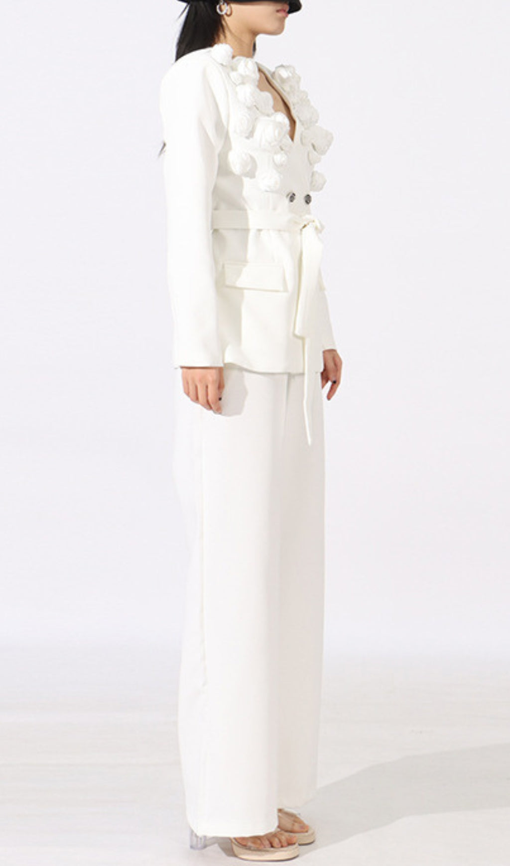 Elda White Flower Blazer & Pants Set Flowering Girl