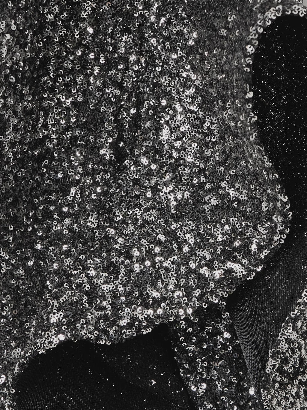 asymmetric ruffled sequined crepe gown in silver Flowering Girl