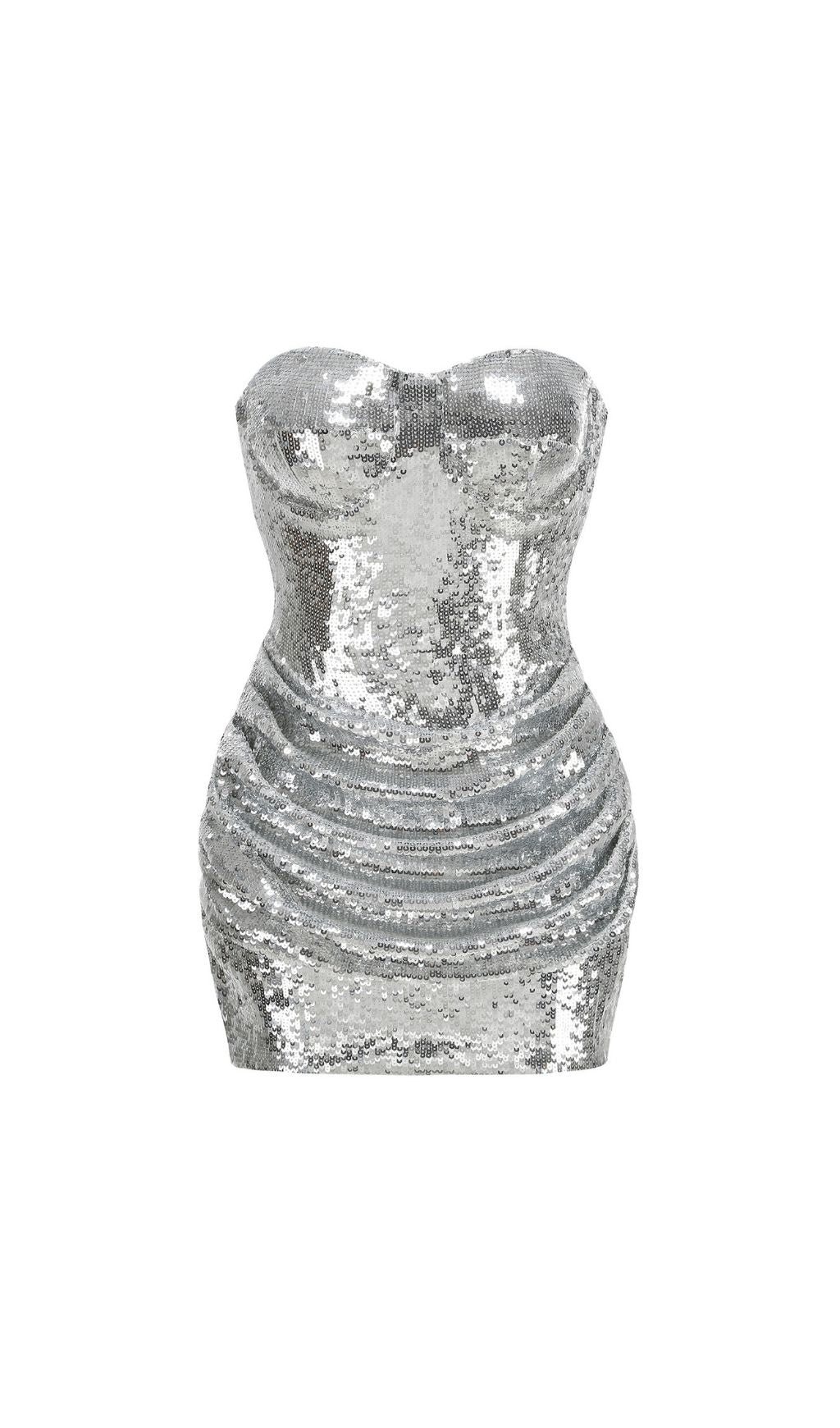 Keyanna Silver Strapless Sequin Mini Dress Flowering Girl