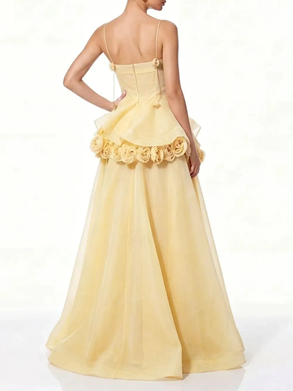 Cydran Spaghetti Flower Maxi Dress In Yellow Flowering Girl