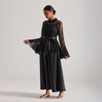 Tiffany Black Lace Bell-Sleeve Ruffle Embroidered Top Maxi Dress Set Flowering Girl