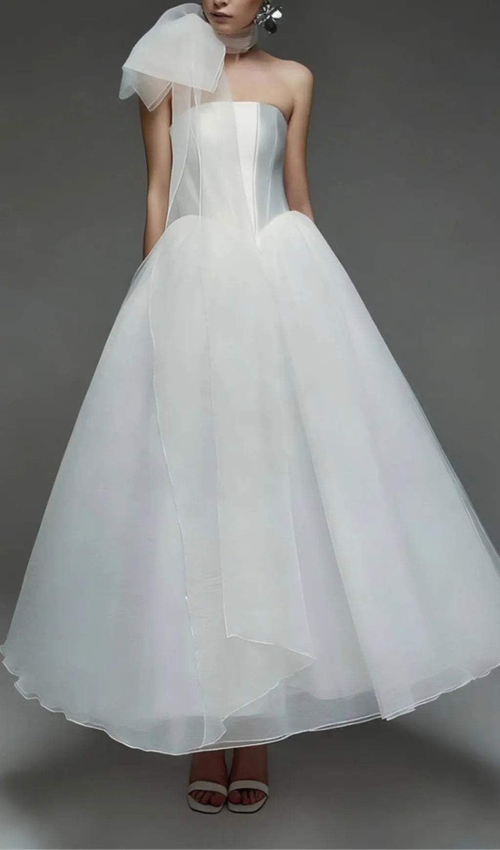 Keena White Strapless Corset Mesh Wedding Dress Flowering Girl