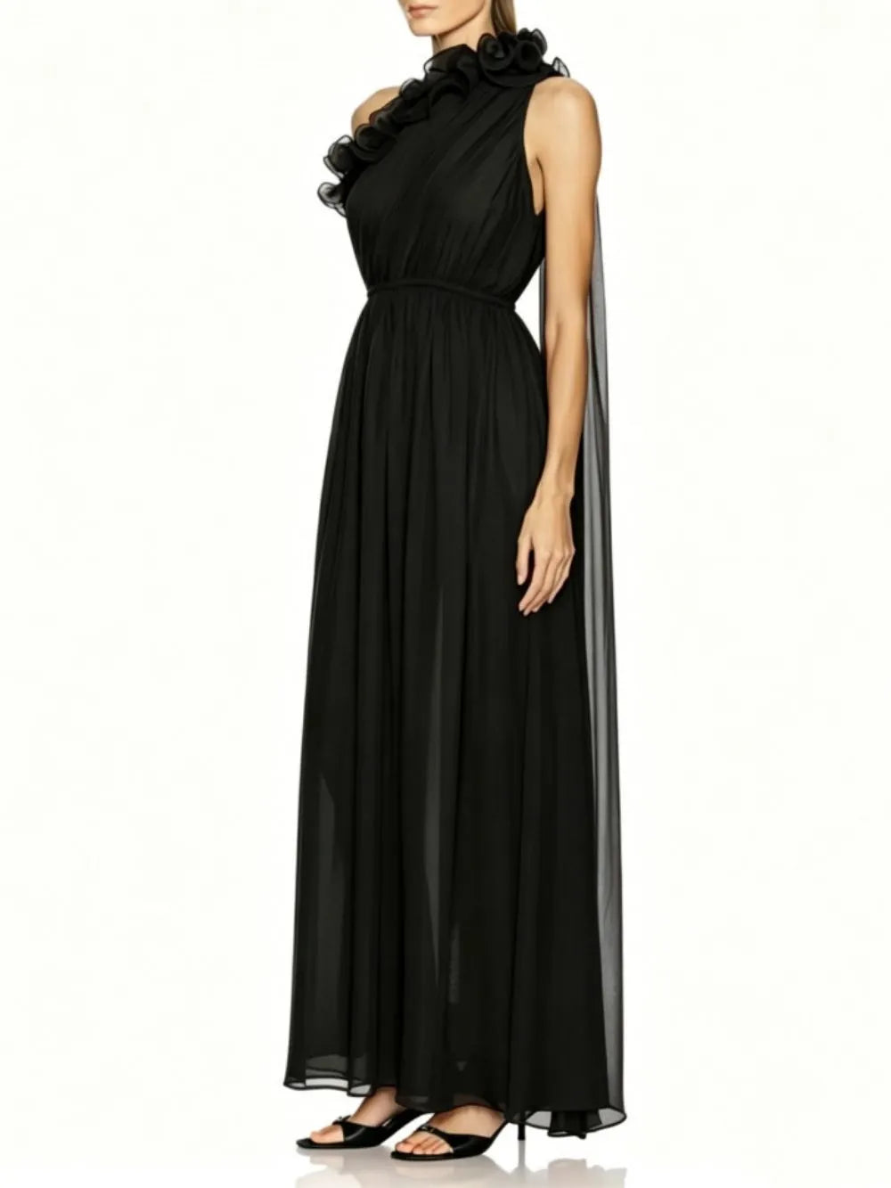 Marielle Black One-Shoulder Maxi Dress Flowering Girl