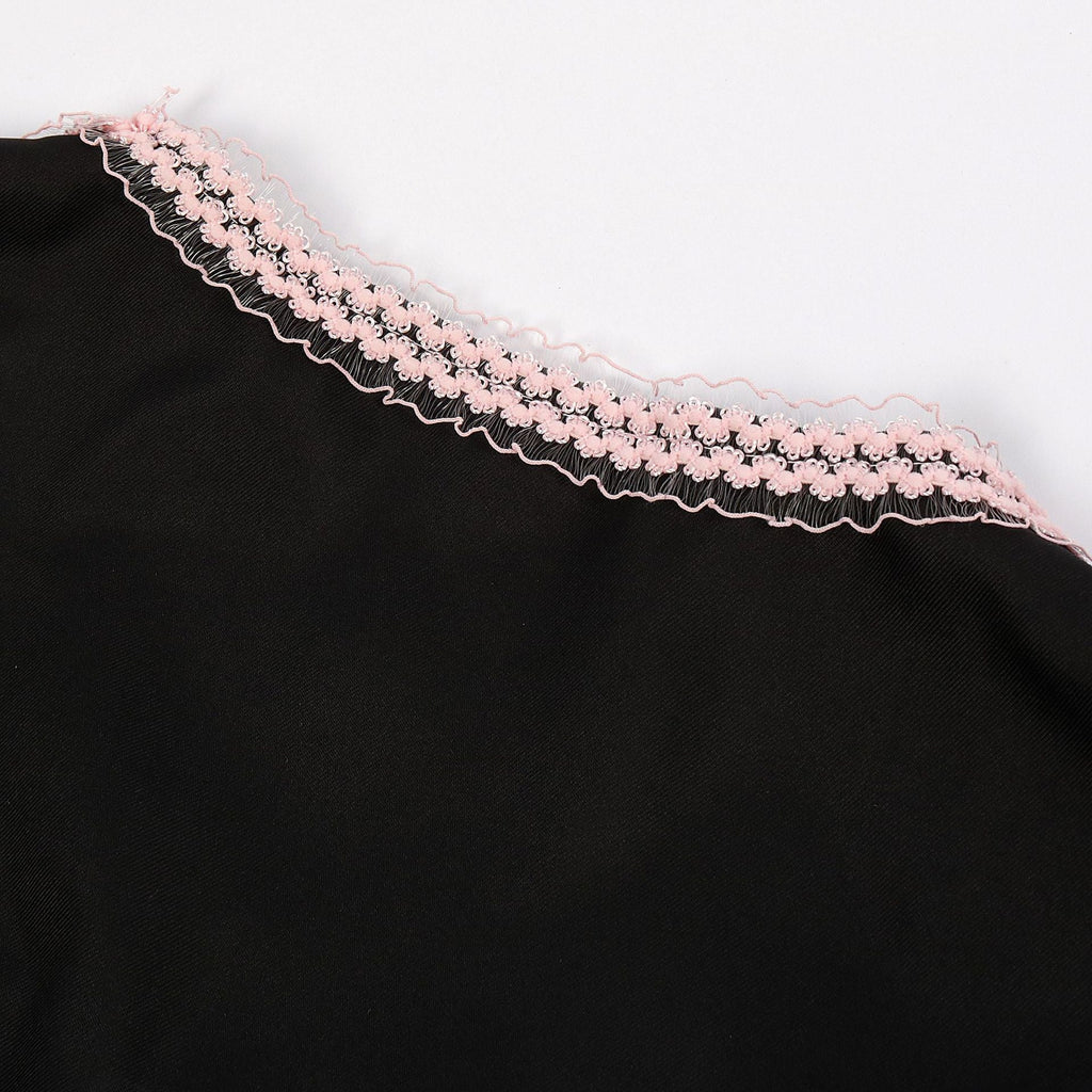 Black Matte Woven Polyester-Cotton Blend Fit-And-Flare Dirndl Dress Flowering Girl