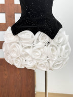 Doris 3d Flower Sequin Strapless Mini Dress In Black Flowering Girl