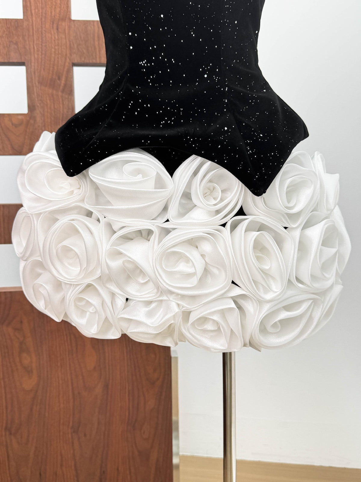 Doris 3d Flower Sequin Strapless Mini Dress In Black Flowering Girl