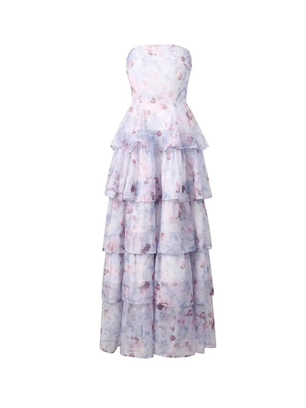Kylden Strapless Floral Tiered Maxi Dress Flowering Girl
