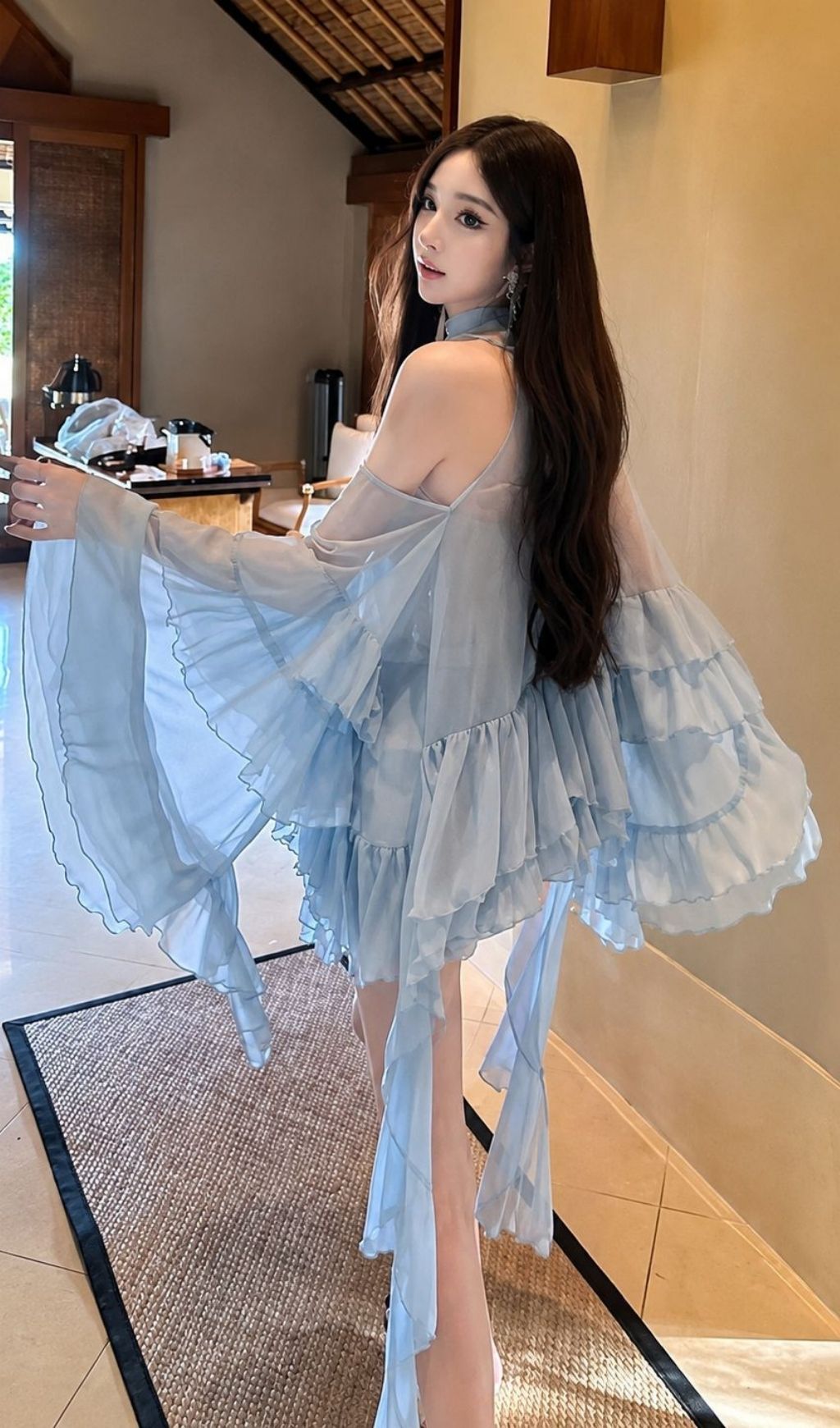 Kylah Blue Ruffle Three-Piece Set Flowering Girl