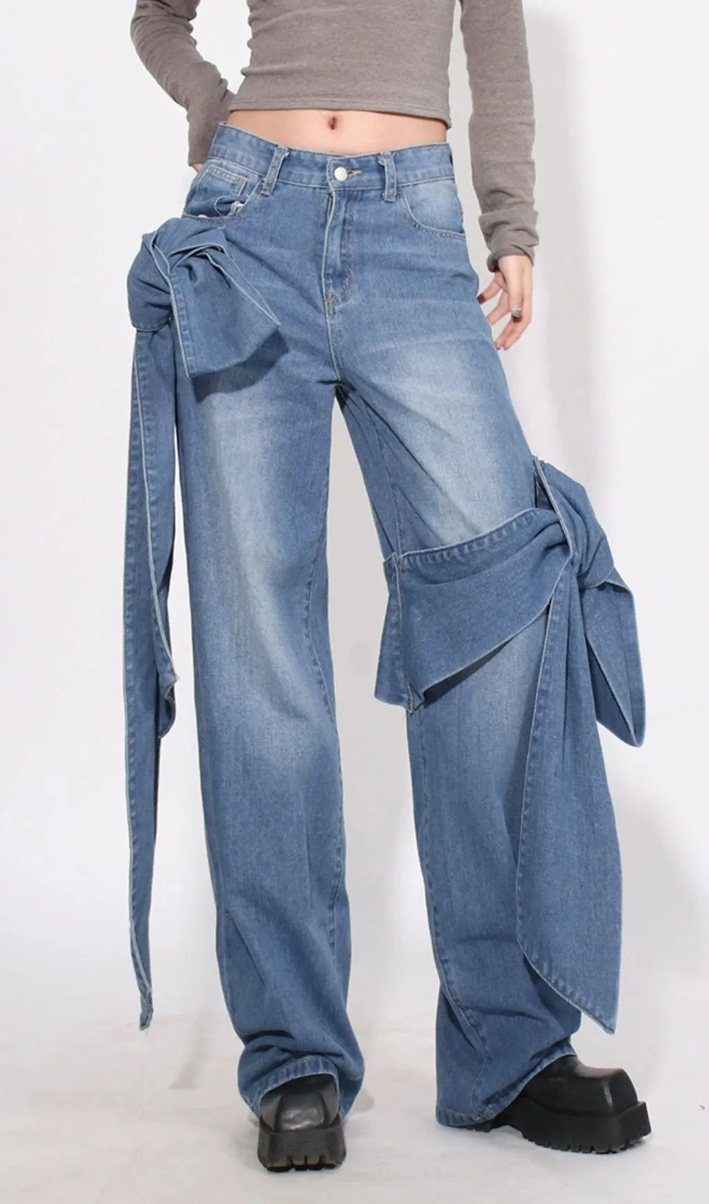 Hussain Blue Bow Denim Pants Flowering Girl